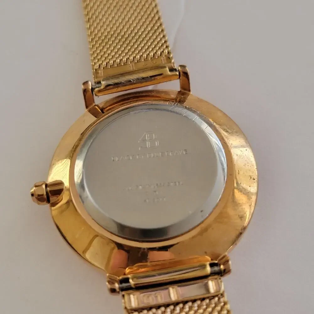 BLACK BY BLUE BRAVE Womens Watch Black Dial Gold Case Mesh Band Quartz
